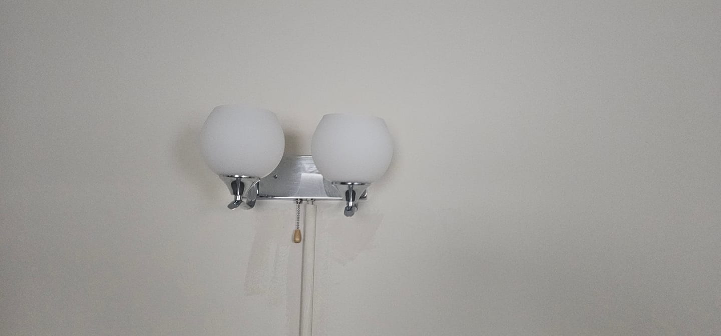 Customer photo review of Cream Glass Global Wall Mount Light Modern 2-Head Chrome Wall Lamp Fixture with Pull Chain
