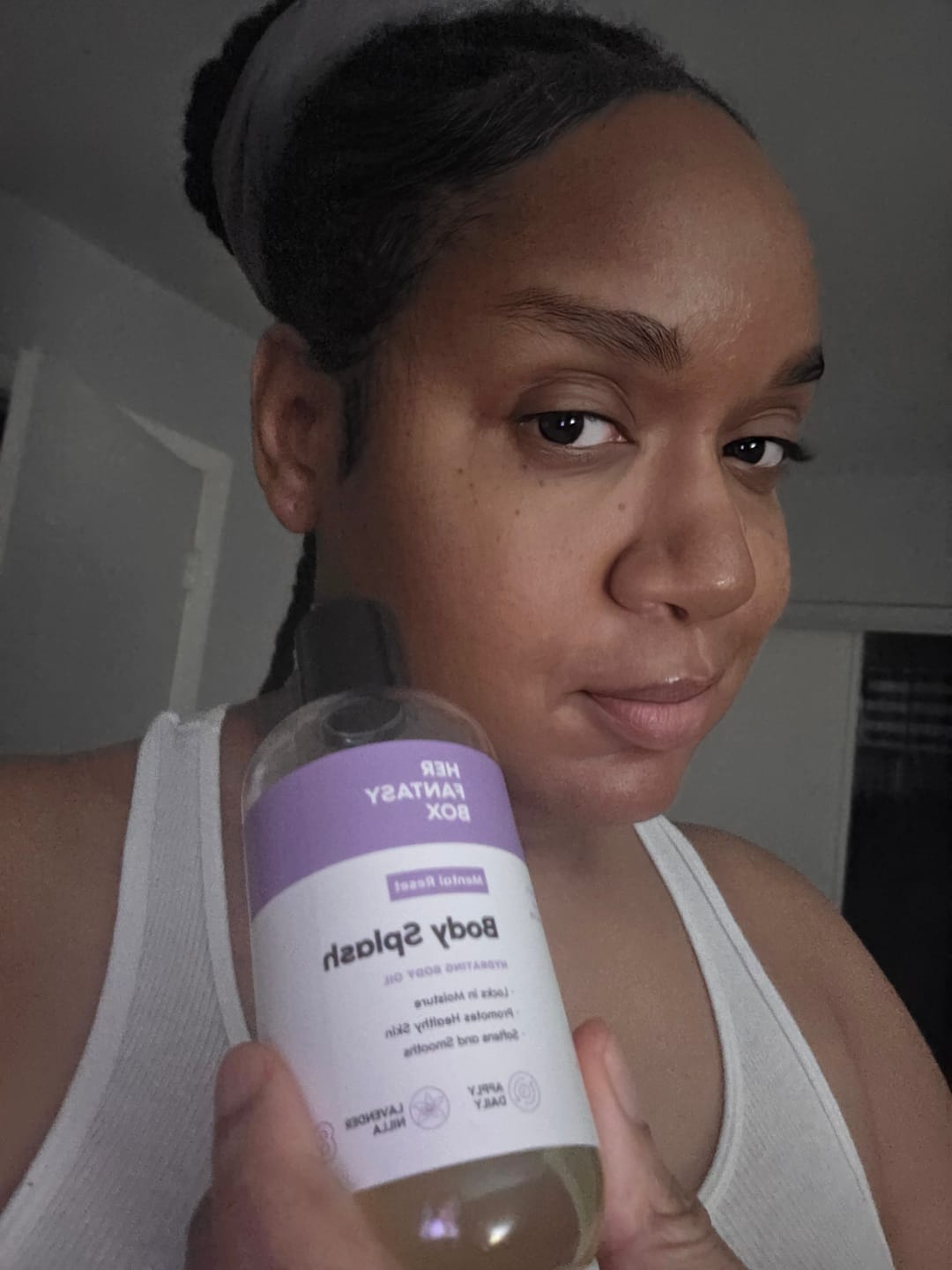 Customer photo review of Body Splash - Skin Smoothing Body Oil (Mental Reset – Lavender & Vanilla CALMING SPA SCENT)