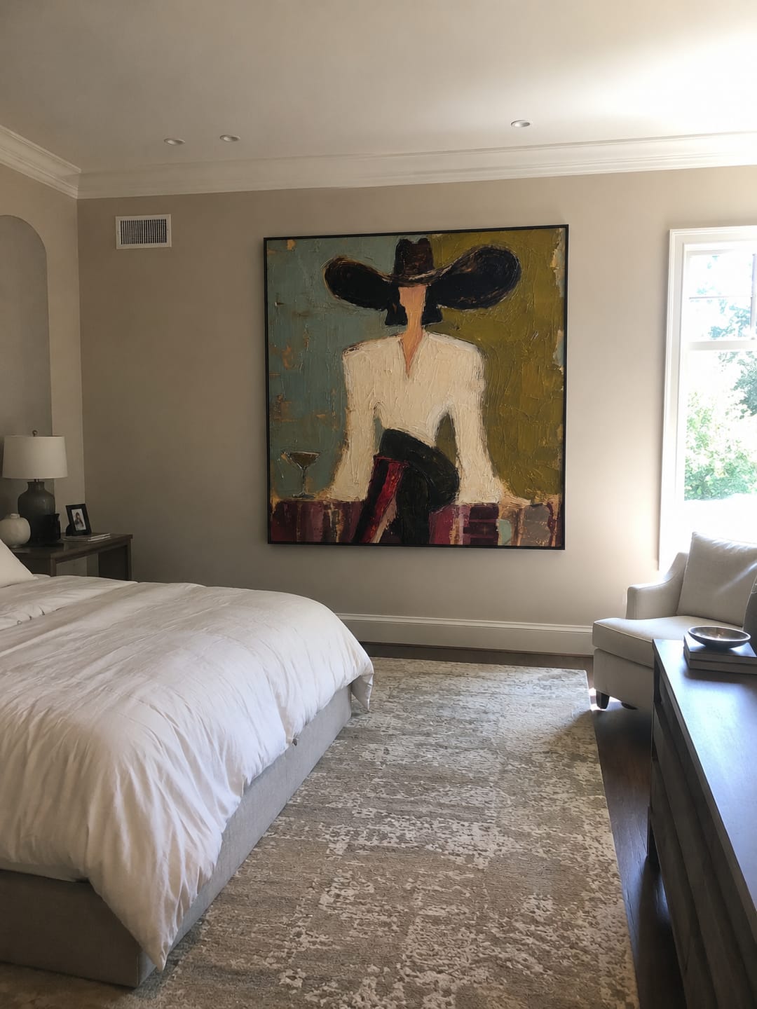 Customer photo review of Black Brim Cocktail – Woman in Hat with Martini Painting | Vintage Americana Square Art