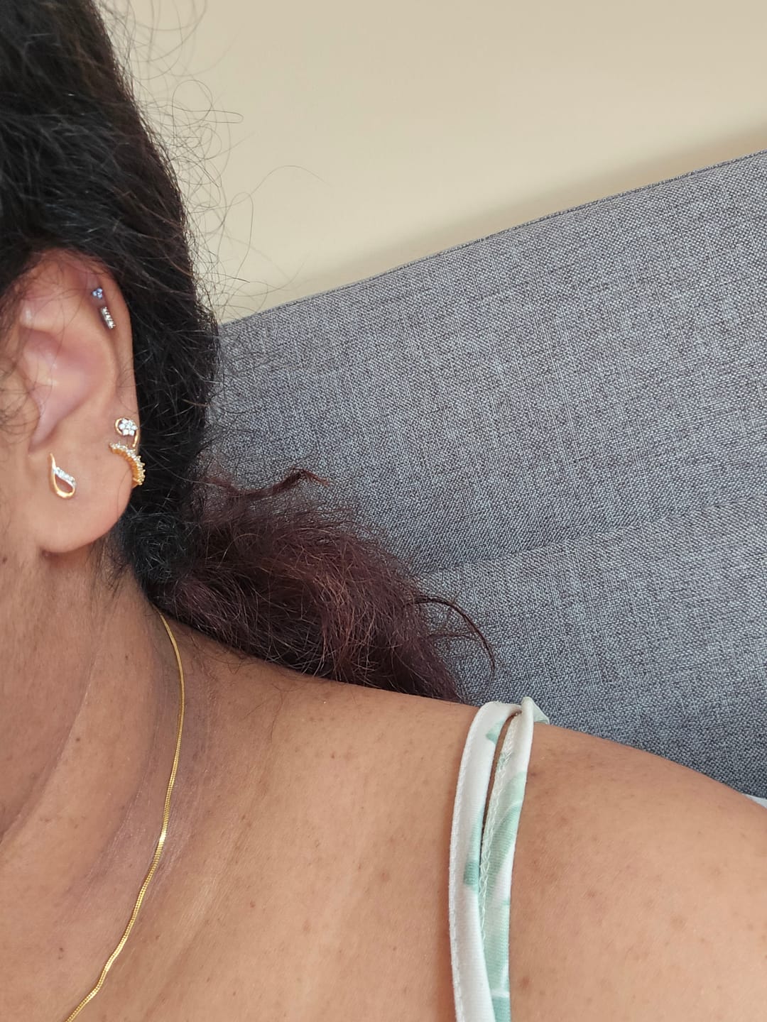 Customer photo review of Flora Crystal Hoop Earrings Gold