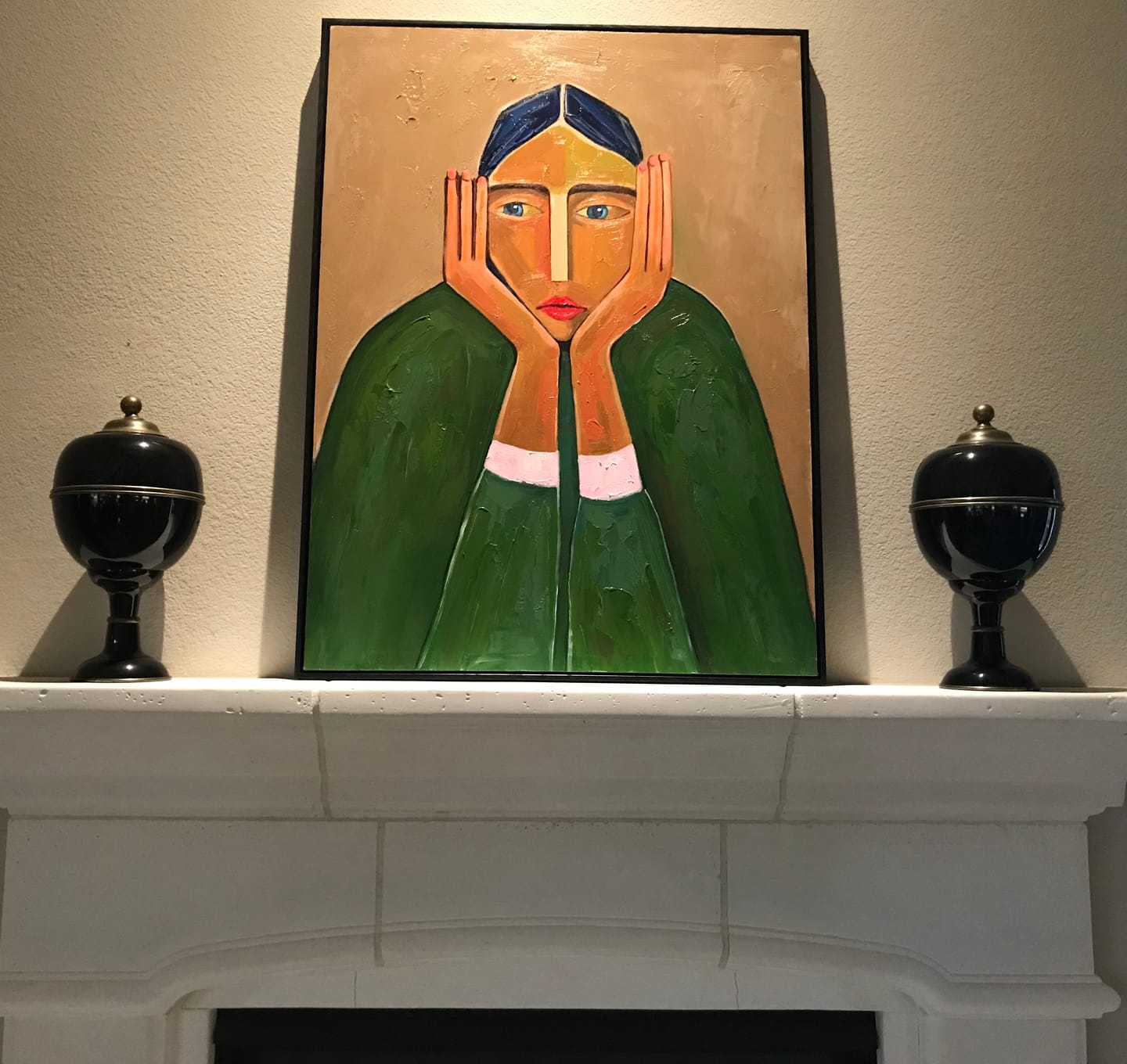 Customer photo review of The Silent Gaze – Modern Expressionist Figure Painting | Wabi-Sabi Minimalist Entryway Wall Art