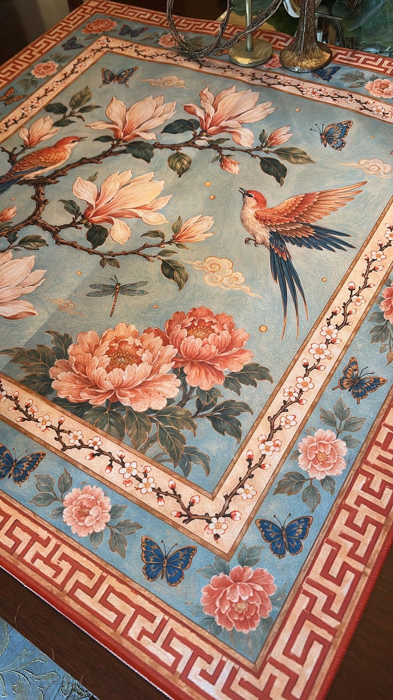 Customer photo review of Chinoiserie Bird Mahjong Mat - Mah Jongg Mat