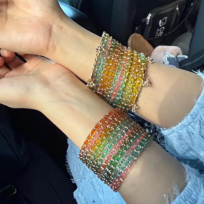 Customer photo review of Rainbow Kashmiri Ghungroo Bangles Set | Ghungroo Gold Bangles |  Multicolor Glass Bridal Churiya | Trending Bangles With Rose Pattern