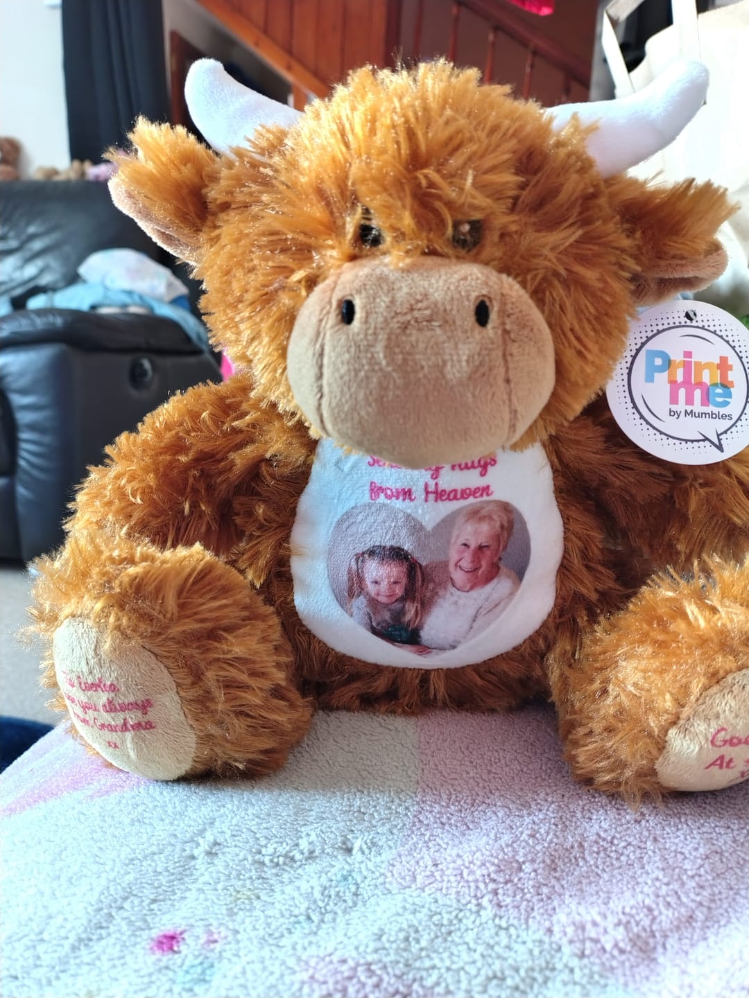 Customer photo review of A Cuddle from Heaven Personalised Photo Teddy Bear