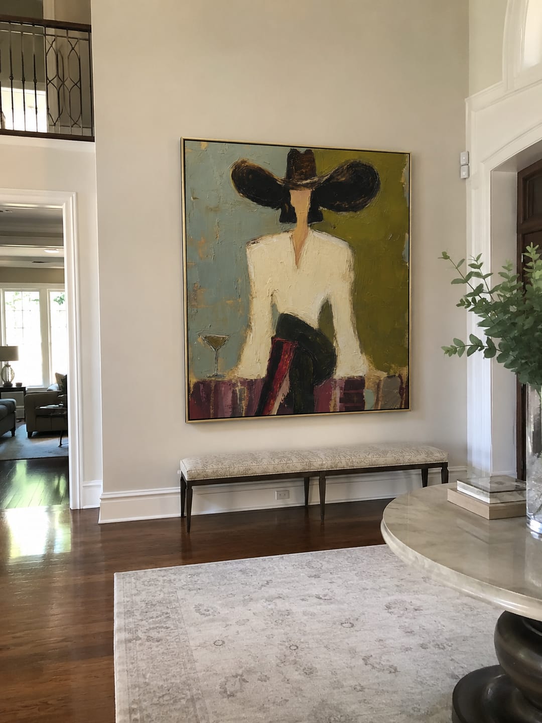 Customer photo review of Black Brim Cocktail – Woman in Hat with Martini Painting | Vintage Americana Square Art