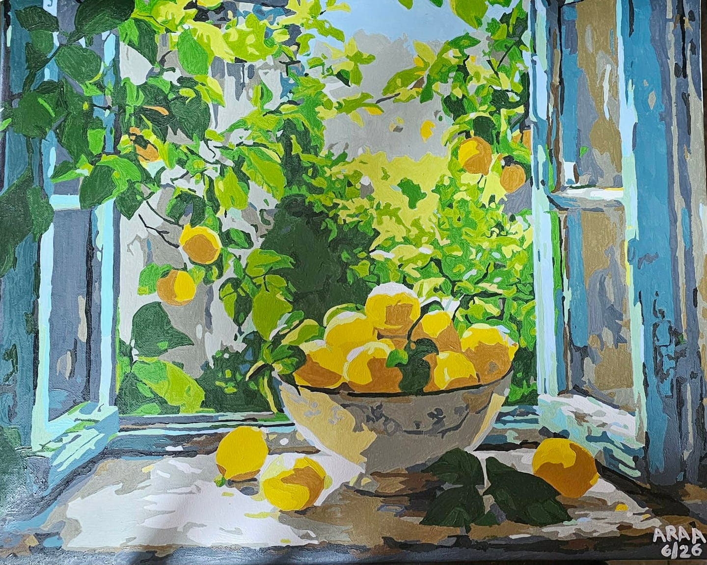 Customer photo review of Lemon Bowl at the Window | Paint by Number