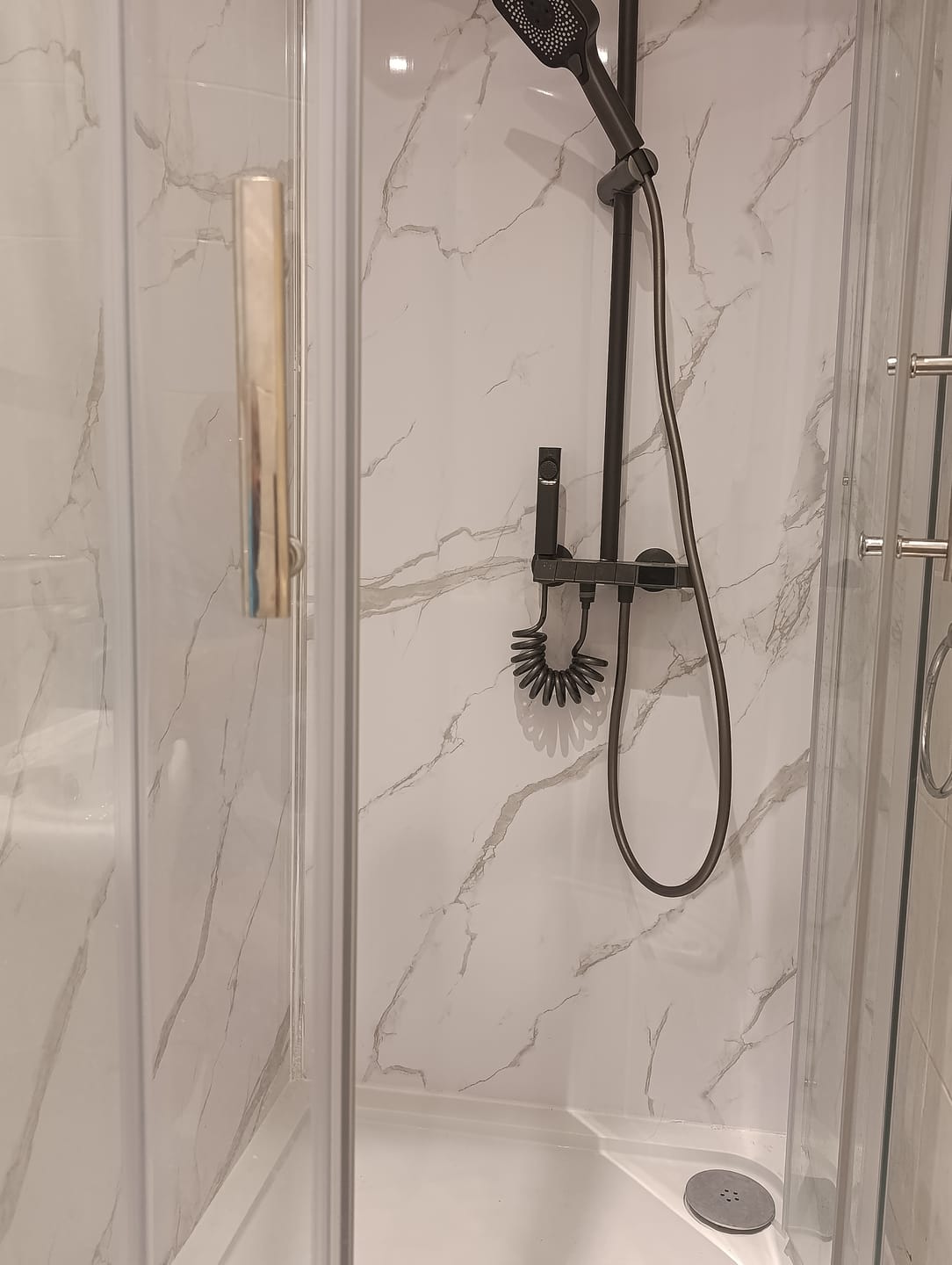 Customer photo review of Premium Carrara White Marble Gloss Shower Wall Panel - 1M x 2.4M