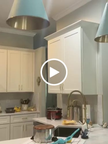Customer video review of Macaron Brass Baby Blue 1-Light Iron Conical Kitchen Pendant