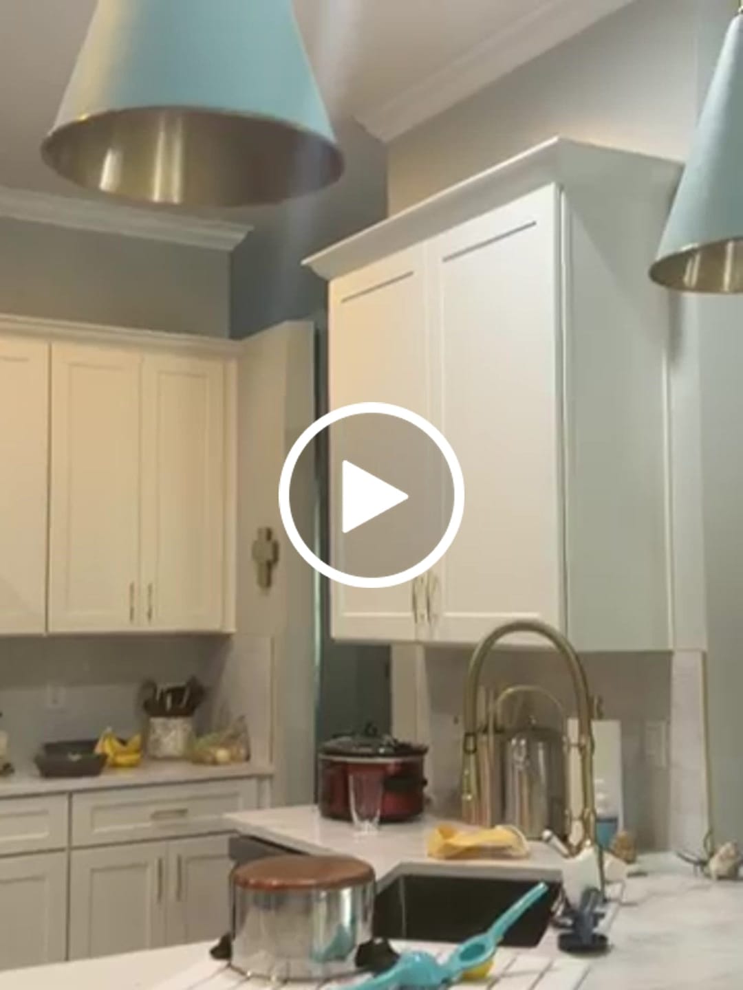 Customer video review of Macaron Brass Baby Blue 1-Light Iron Conical Kitchen Pendant