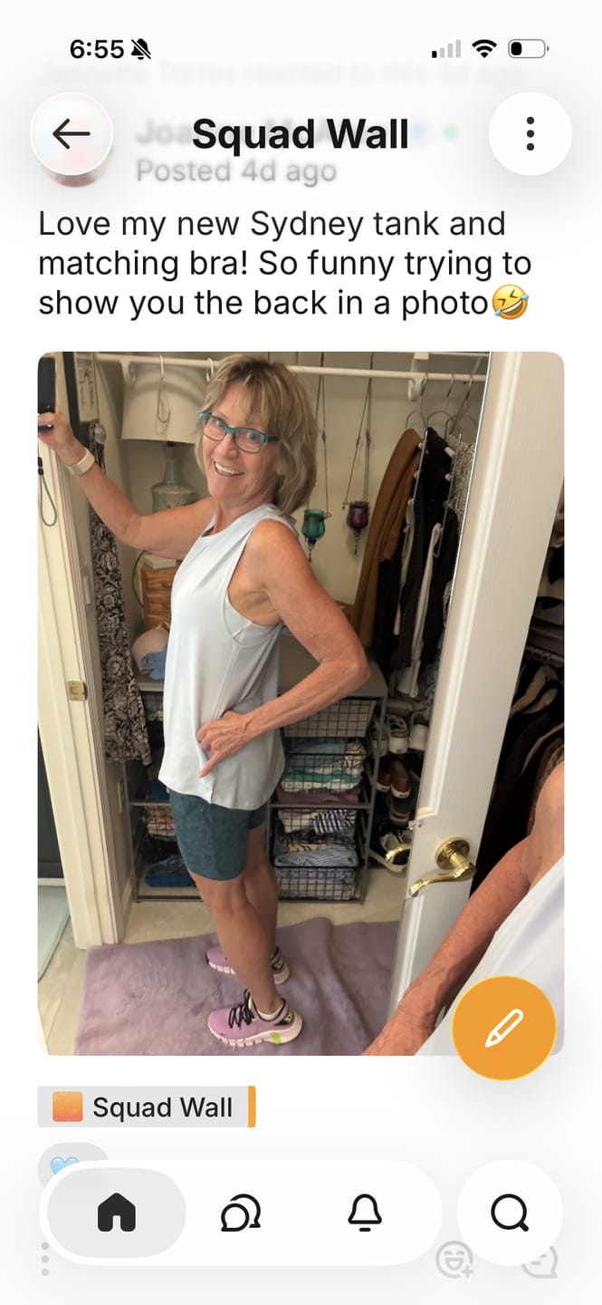 Customer photo review of Flowy Scoop Hem Muscle Tank