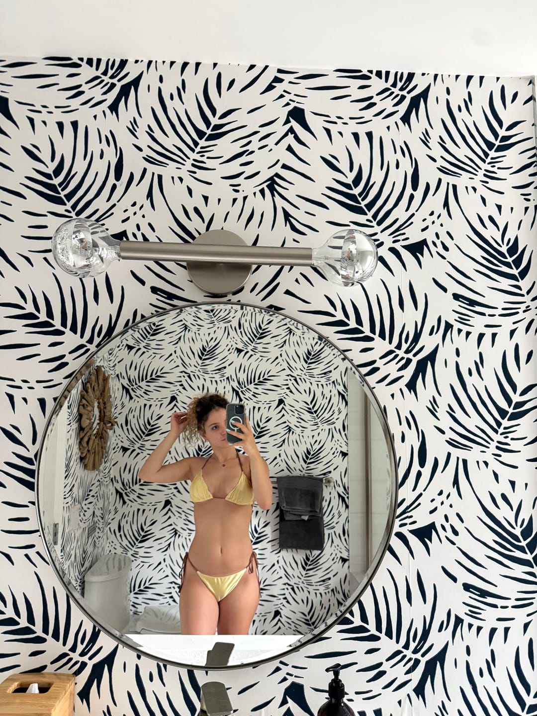 Customer photo review of Light Yellow Satin Ruched Triangle Top & Cheeky Brazilian Bottom Bikini Set