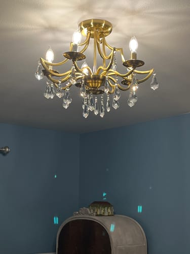 Customer photo review of Brass 5-Light Candle Style Crystal Crown Semi Flush Mount