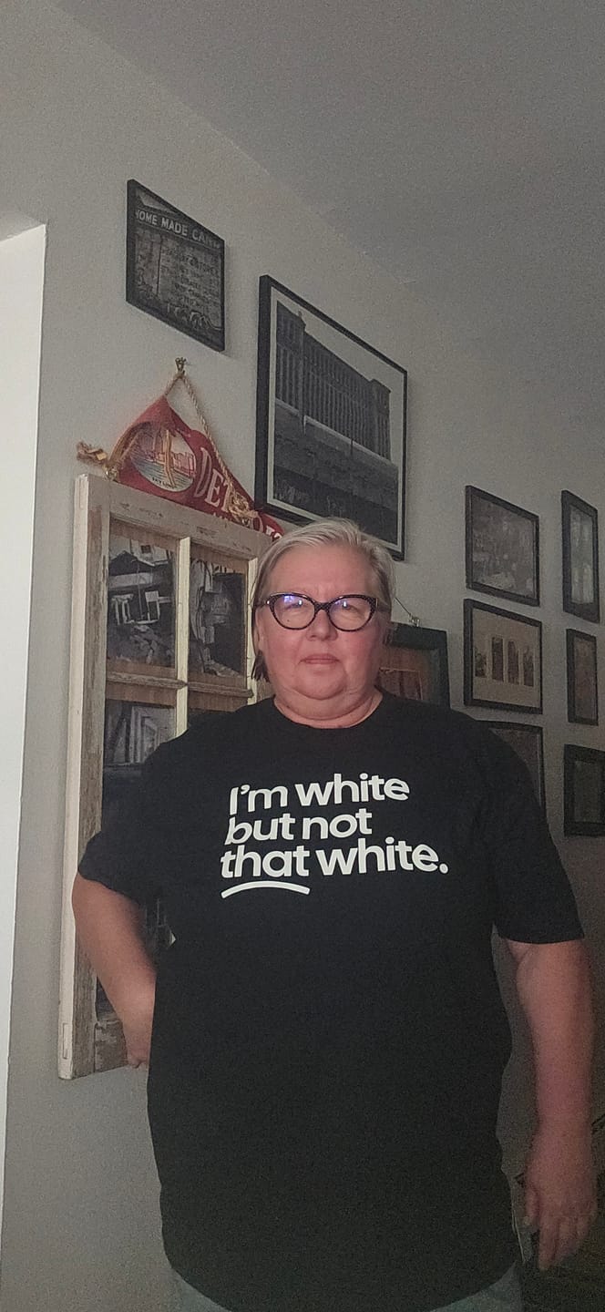 Customer photo review of I’m white but not that white Unisex Tee