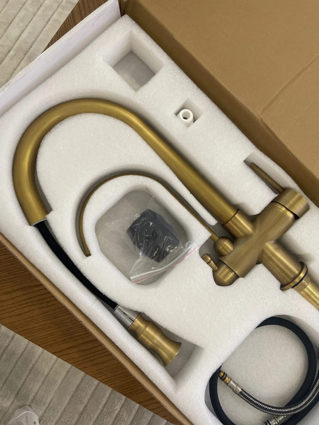 Customer photo review of Karlstad Antique- Three-Way Kitchen Faucet with Filter Tap & Pull-Down Spout for Kitchen Sink (Copy)