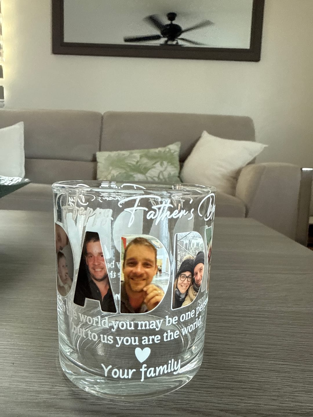 Customer photo review of To Me You Are The World - Personalized Whiskey Glass,  Father's Day Gift For Dad, Grandpa