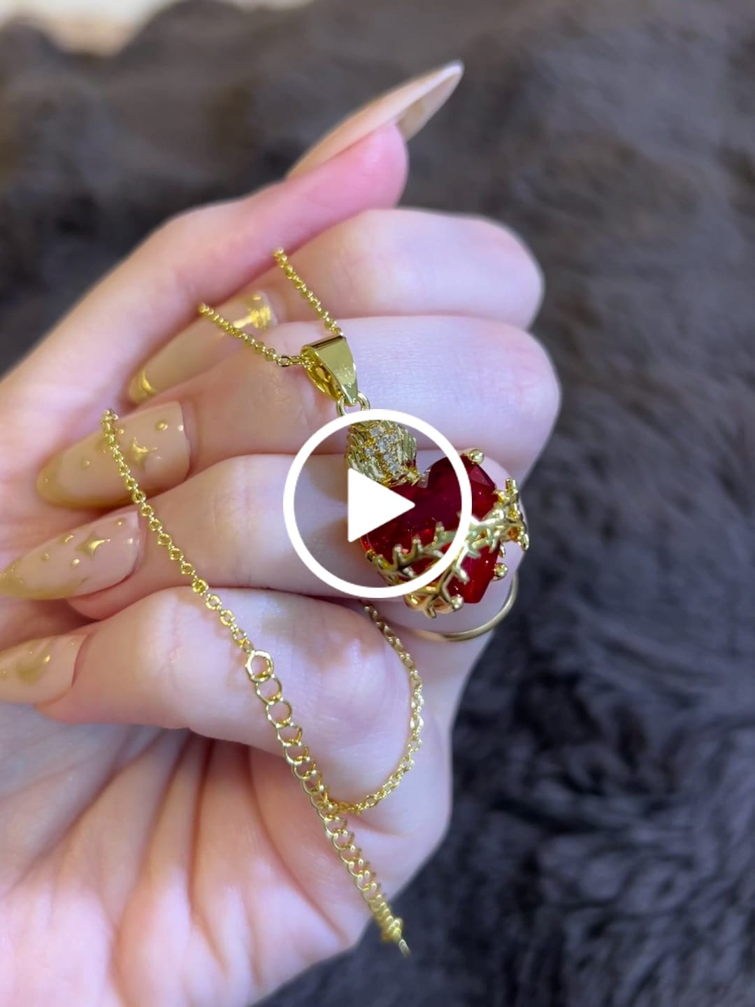 Customer video review of Christianartworkshop Modern Style Crafted Red Gemstones Sacred Heart of Jesus Pendant Necklace