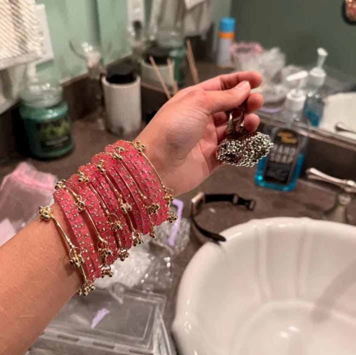 Customer photo review of Pink Kashmiri Ghungroo Bangles Set | Ghungroo Gold Bangles | Pink Glass Bridal Churiya |  Trending Bangles With Rose Pattern Detailing