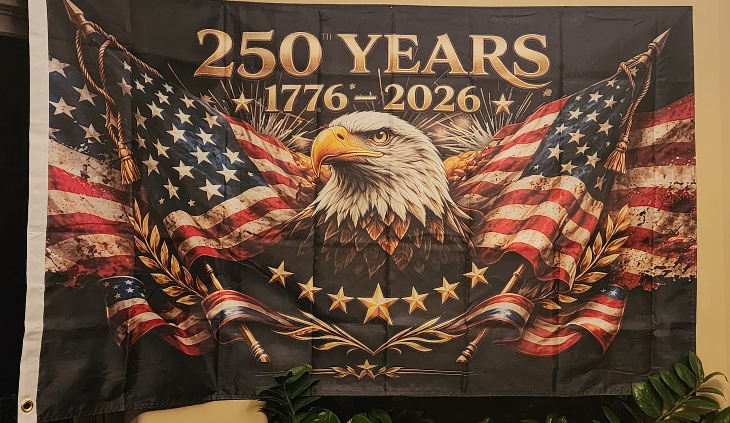 Customer photo review of The Eagle Rises: America 250th Anniversary Flag