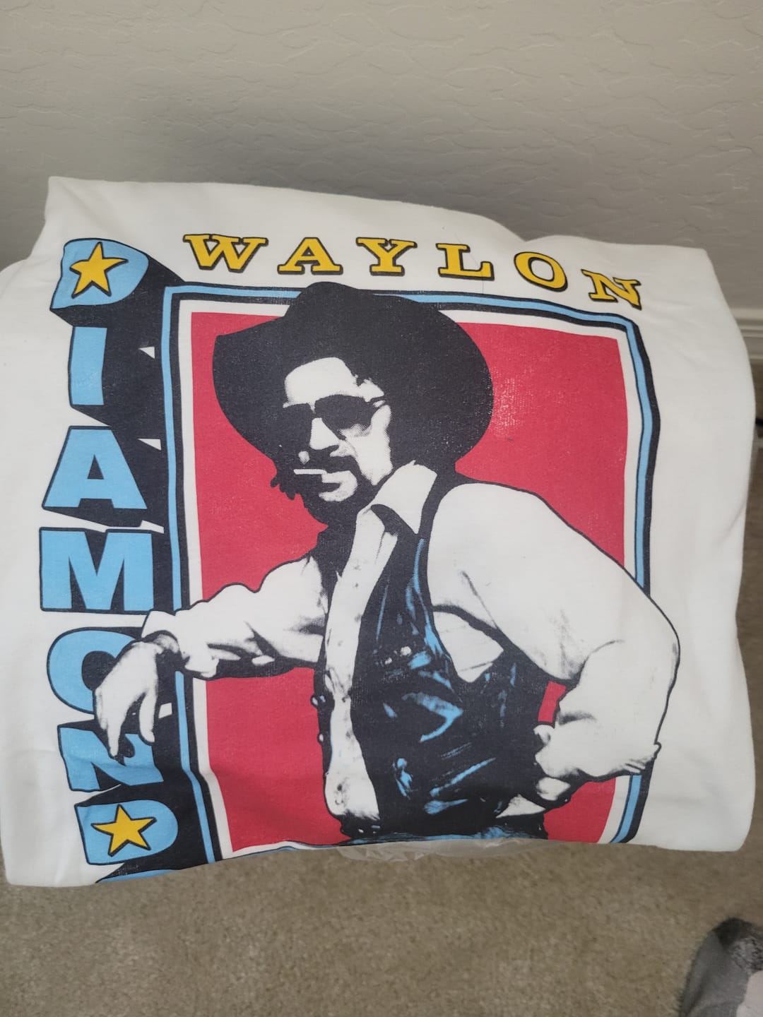 Customer photo review of Waylon Jennings Diamonds Unisex Ringer Tee