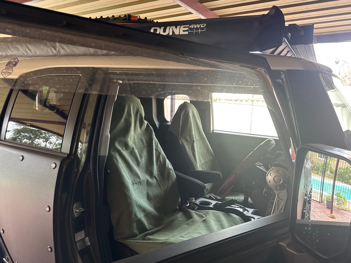Customer photo review of Waterproof Car Seat Towel – Moss Green | Towel Society