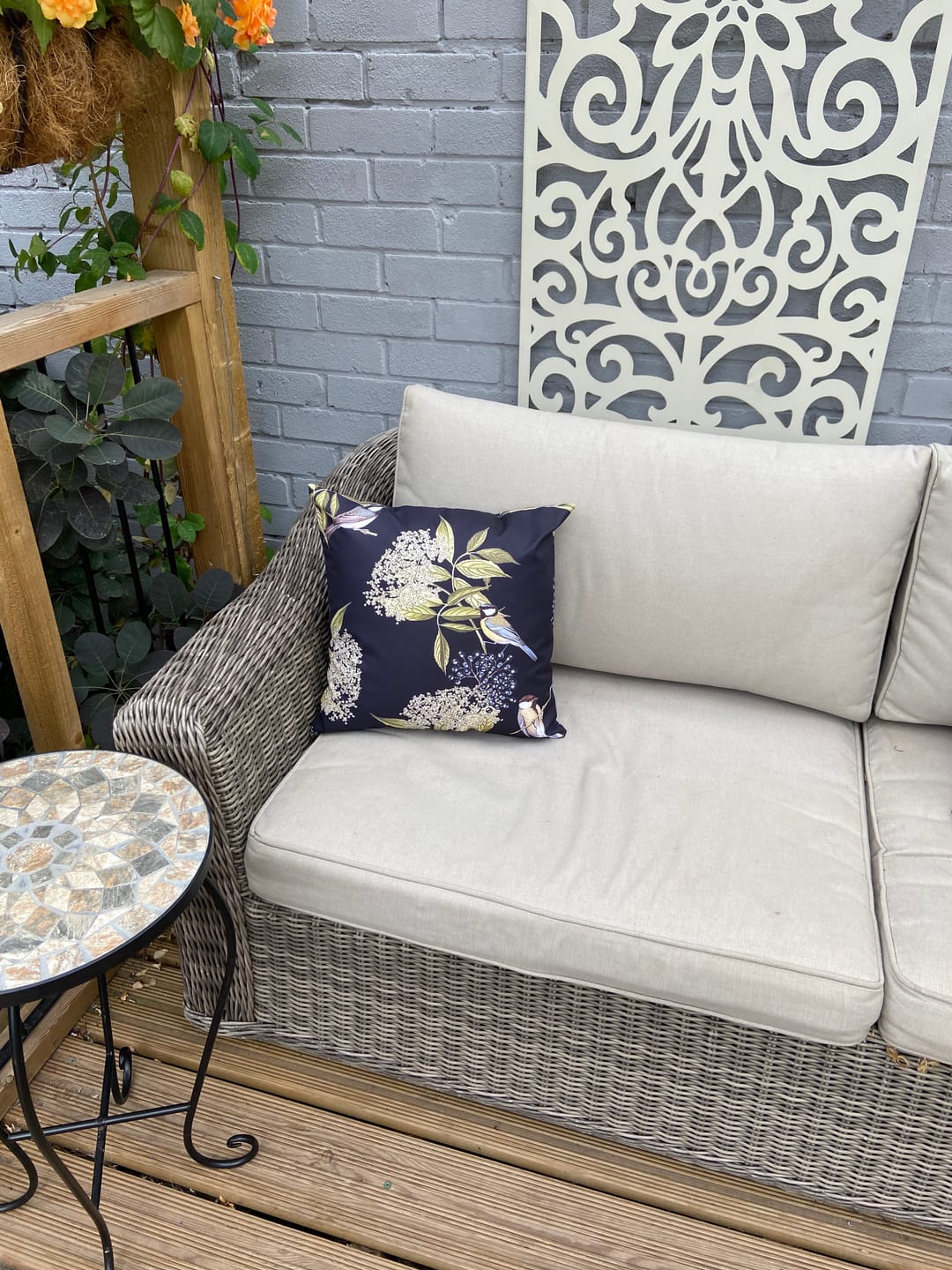 Customer photo review of Outdoor Garden Waterproof Cushion - Bird on Elderflower