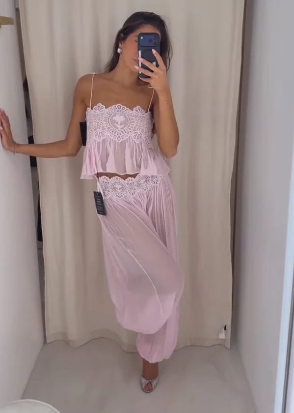 Customer photo review of Sophia Lace Chiffon Pant Set