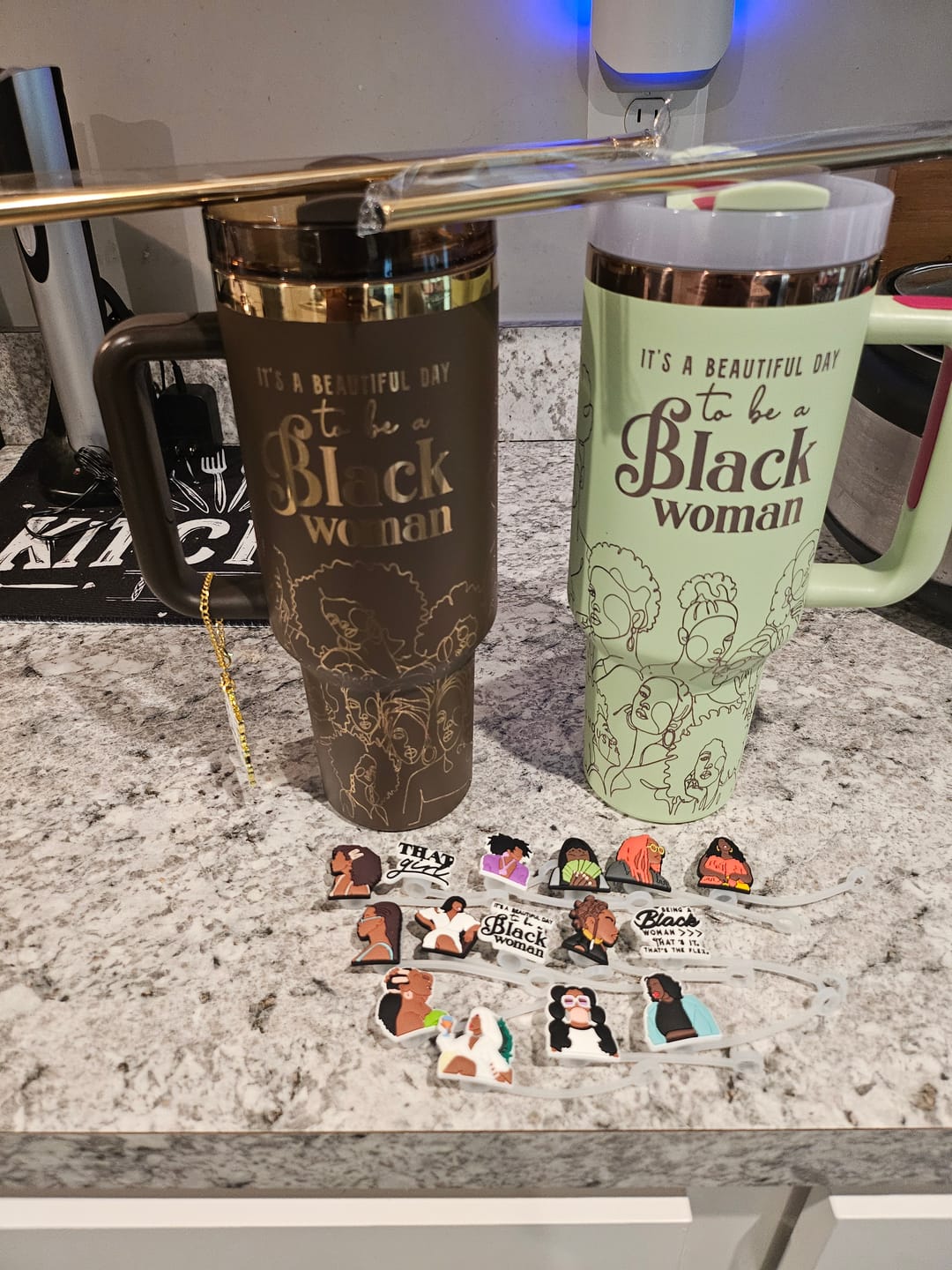 Customer photo review of "Mint Majesty" FlowSip™ Insulated Tumbler – 40oz – It's a Beautiful Day to Be a Black Woman