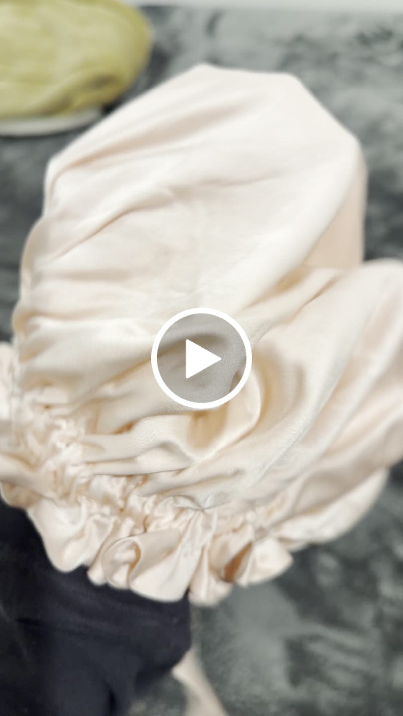 Customer video review of Large Double-Lined Adjustable Silk Hair Bonnet Turban - Blush Pink