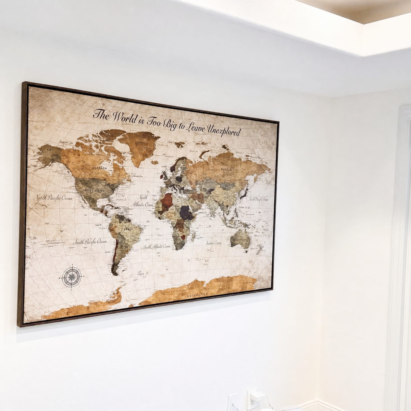 Customer photo review of Custom Push Pin World Map Wall Canvas Print