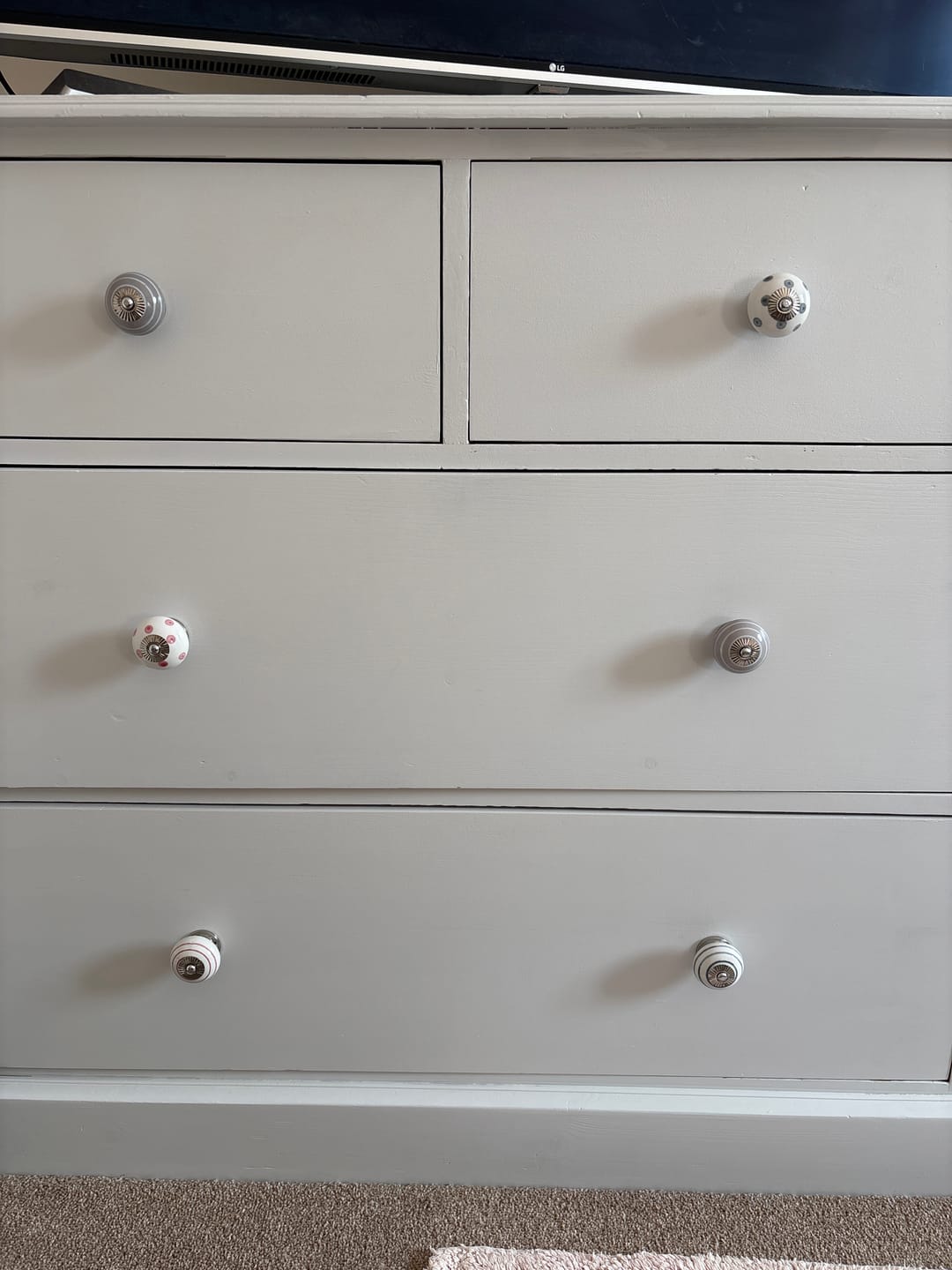 Customer photo review of Ceramic Door Knobs - Dusty Pink and Pastel Grey - Set of 6