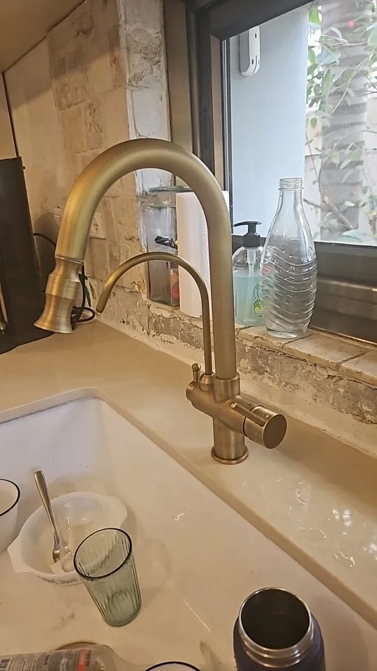 Customer photo review of Karlstad Antique- Three-Way Kitchen Faucet with Filter Tap & Pull-Down Spout for Kitchen Sink (Copy)