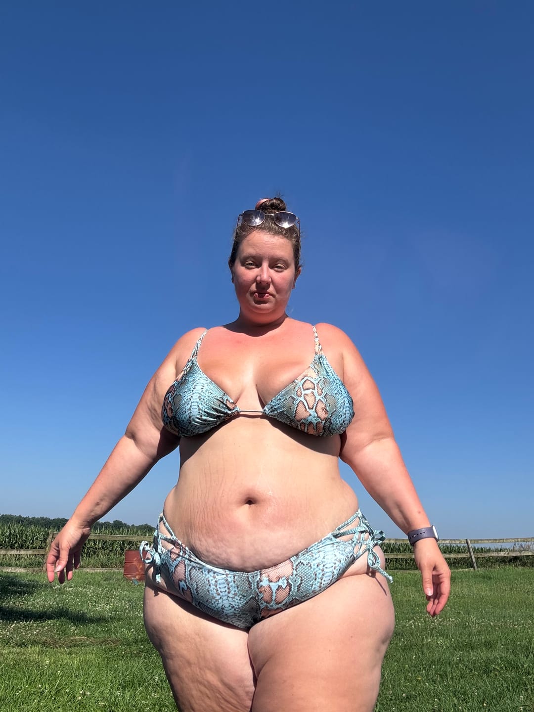 Customer photo review of Turquoise Snake Side Tie Bikini Bottom final sale