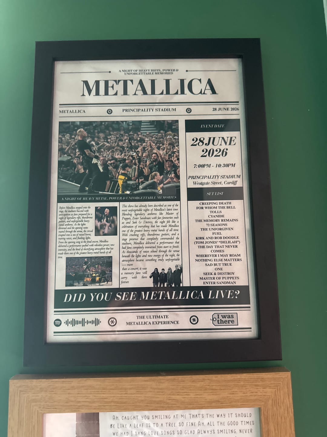 Customer photo review of Metallica - Personalised Newspaper Style Concert Poster