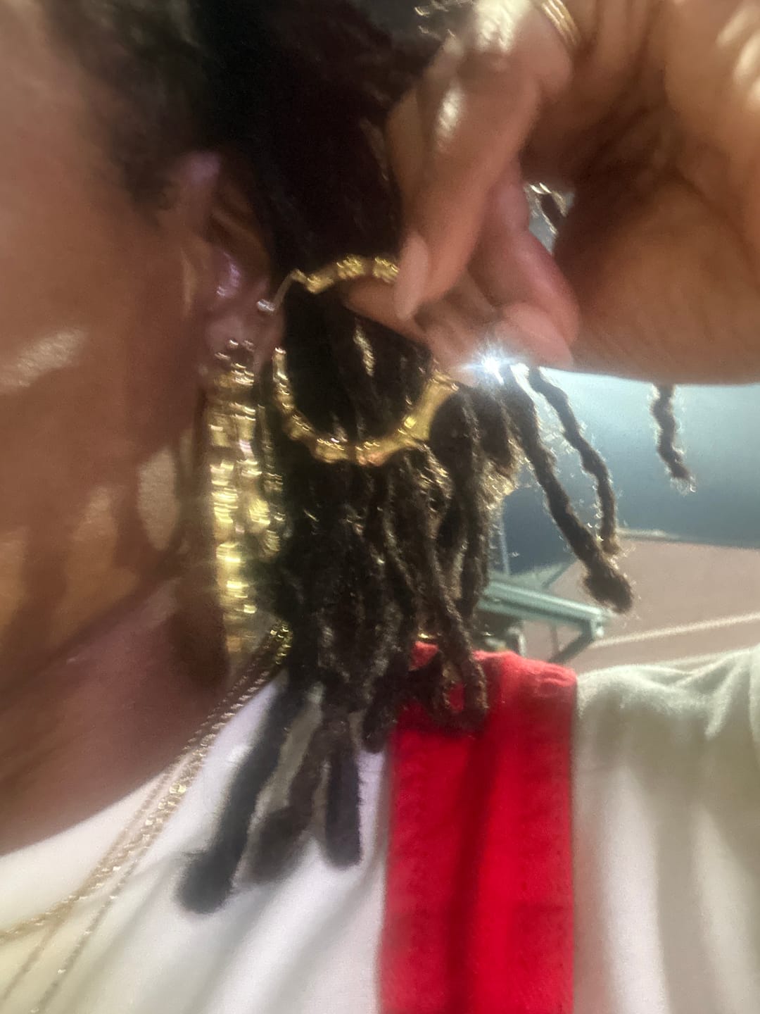 Customer photo review of Bamboo Hoop Earrings