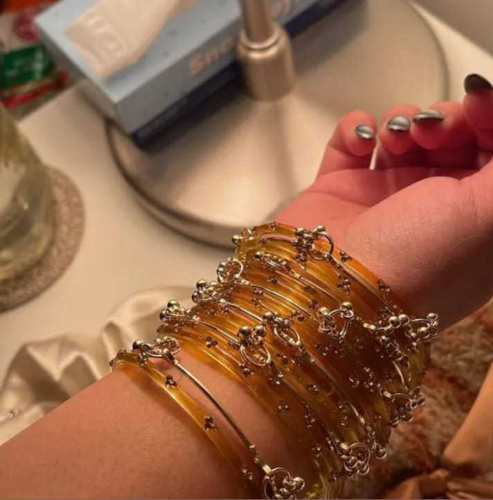 Customer photo review of Raindrop Glass and Kashmiri Ghungroo Bangles Sets | 3 Set Glass Bridal Churiya |  Trending Raindrop Bangles