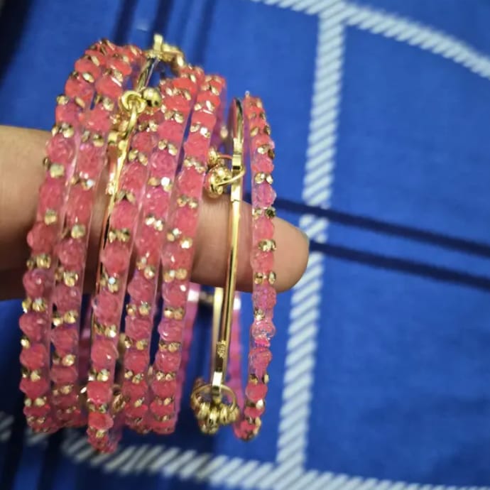 Customer photo review of Pink Kashmiri Ghungroo Bangles Set | Ghungroo Gold Bangles | Pink Glass Bridal Churiya |  Trending Bangles With Rose Pattern Detailing