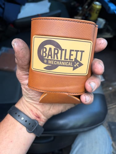 Customer photo review of Custom Leather Patch Koozies