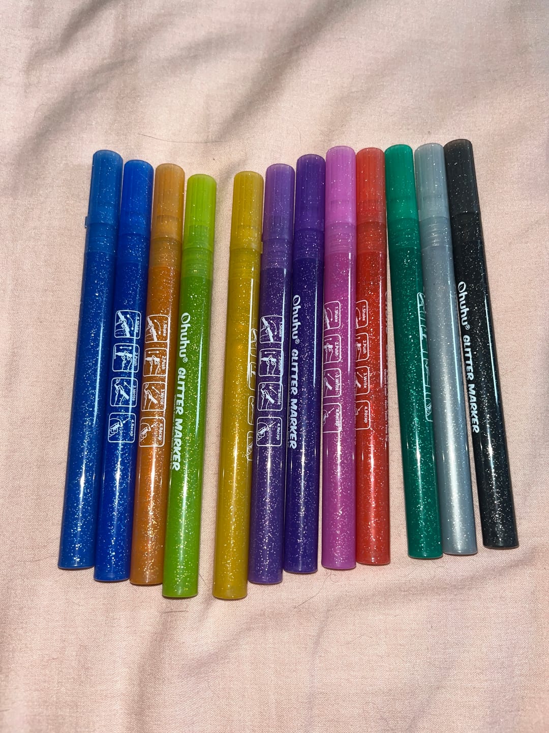 Customer photo review of Ohuhu Water-Based Glitter Metallic Marker Pens, 12 Shimmer Colors