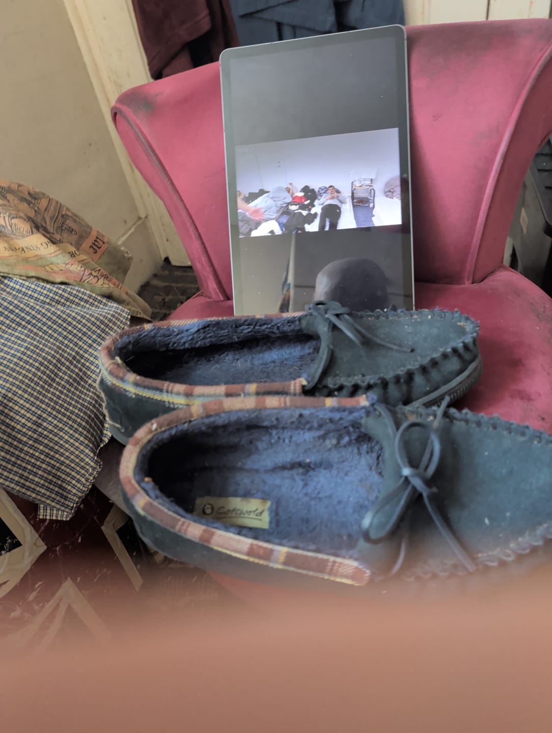 Customer photo review of Sodbury Moccasin Slippers Navy