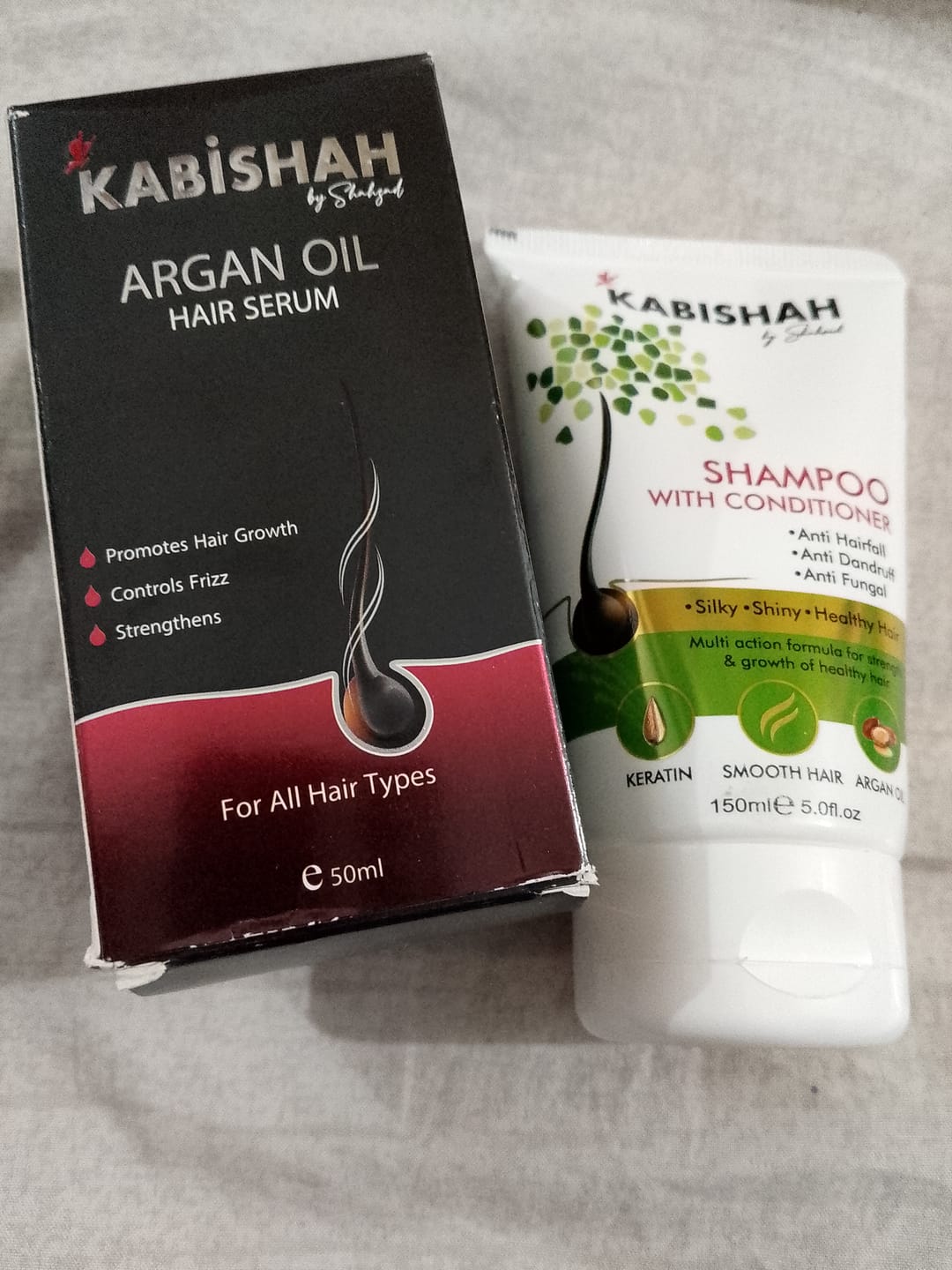 Customer photo review of Hair Care Bundle: Argan Oil Hair Serum + Shampoo