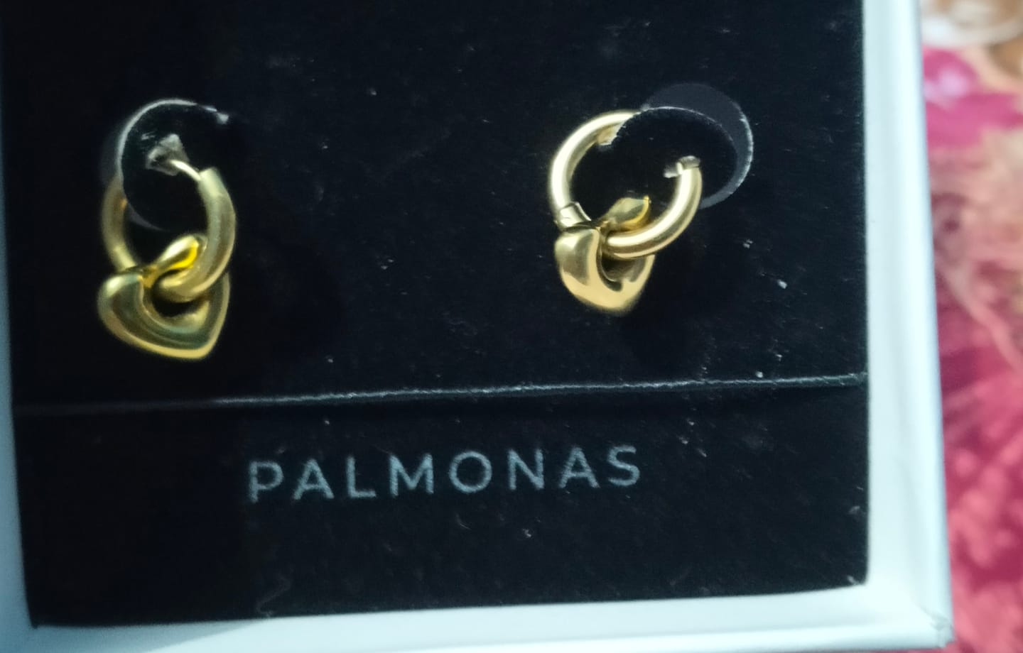 Customer photo review of Gold Heart Hoop Drop Earrings