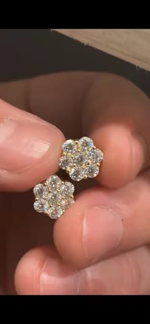Customer photo review of VVS Moissanite Cluster Flower Stud Earrings 8MM-15MM Screw Back Hip Hop