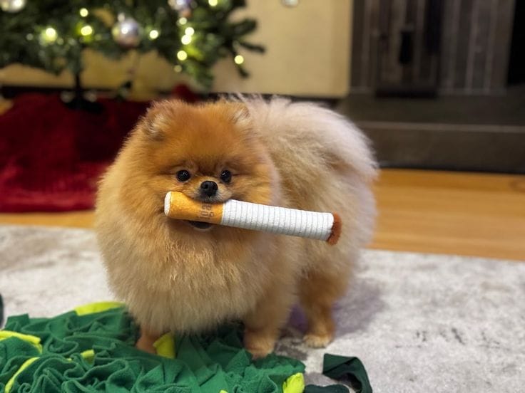 Customer photo review of Funny Cigarette-Shaped Dog Toy