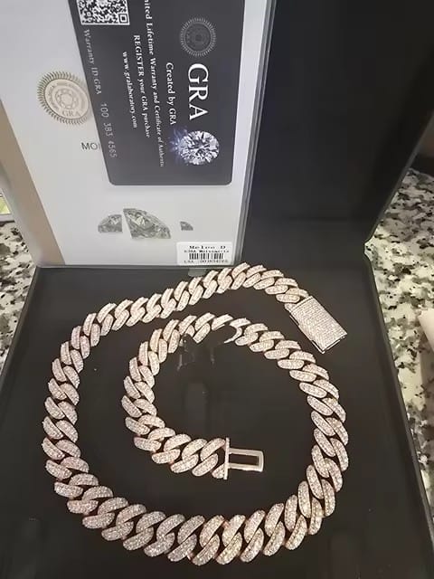 Customer photo review of 13MM Rose Gold Raised Stone Cuban VVS Moissanite