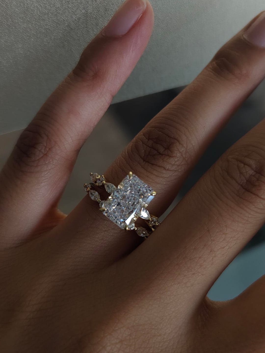 Customer photo review of S925 3.5Ct Radiant Cut Engagement Ring & Classic Band Stackable Bridal Ring Sets In Sterling Silver