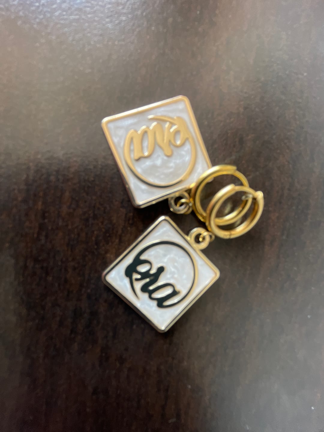 Customer photo review of Gold Pearl Square Drop Earring