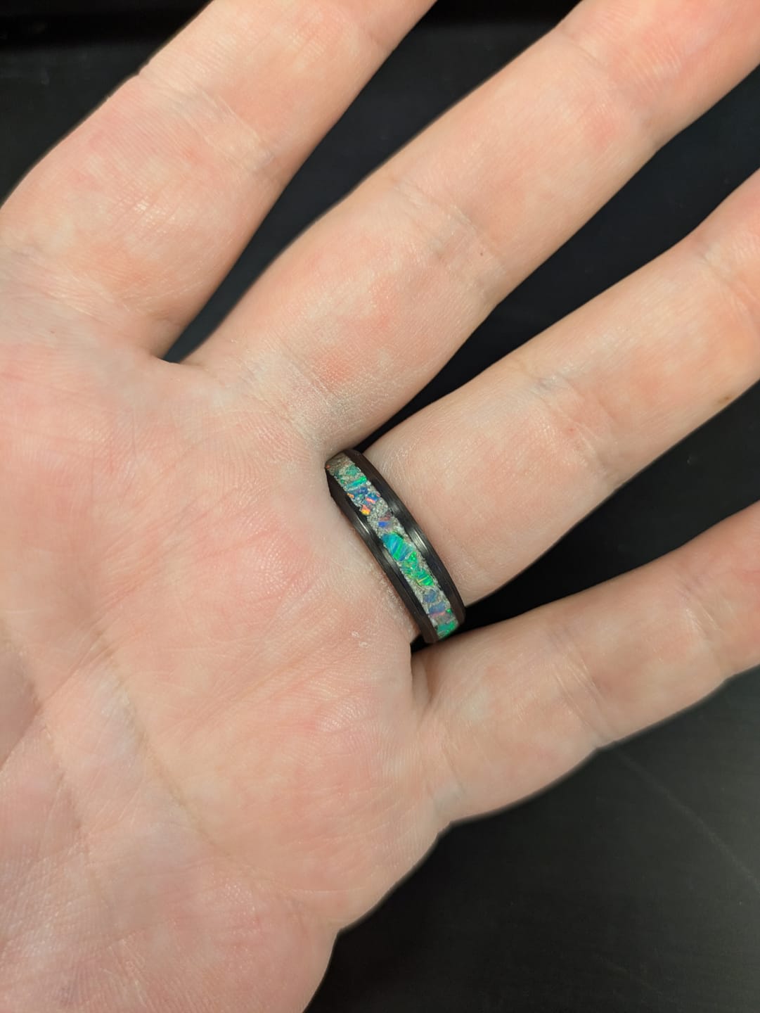 Customer photo review of Carbon Fiber Ring with Cremation Ashes *NEW*