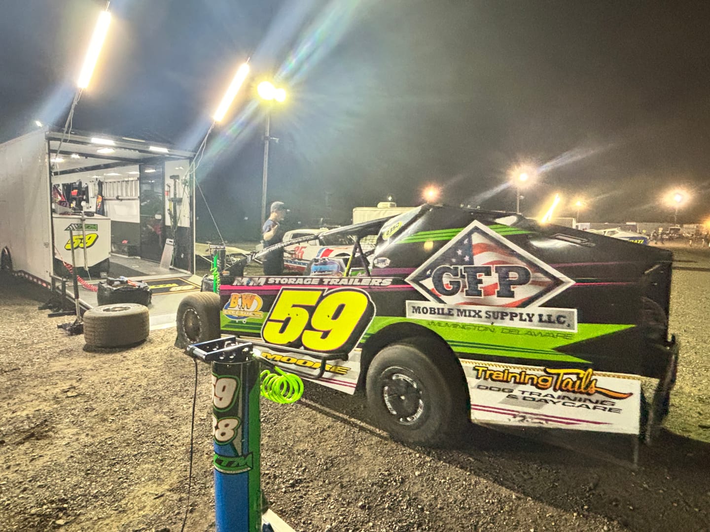 Customer photo review of Racing Trailer Pit Lights – Dual 10 Foot Poles - 20,000 Lumens