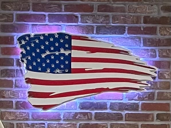 Customer photo review of Tattered American Flag 3D Metal Wall Art