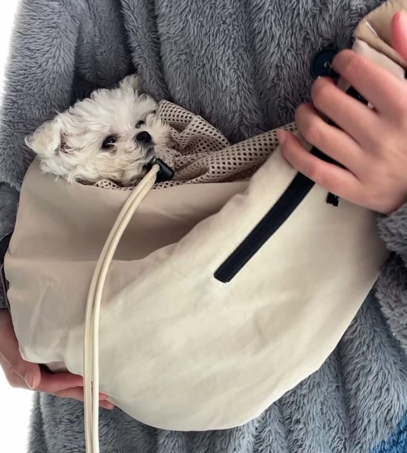 Customer photo review of Ergonomic Portable Hands-Free Pet Sling Carrier
